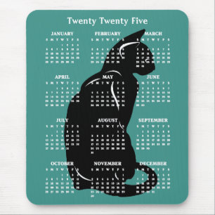 Black Cat Kattdjur Design 2025 Calendar Mousepad Musmatta