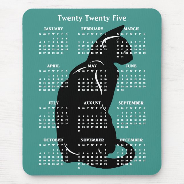 Black Cat Kattdjur Design 2025 Calendar Mousepad Musmatta (Framsidan)
