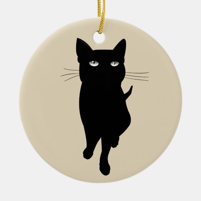 Black cat kattdjur gothic kattunge julgransprydnad keramik (Framsidan)