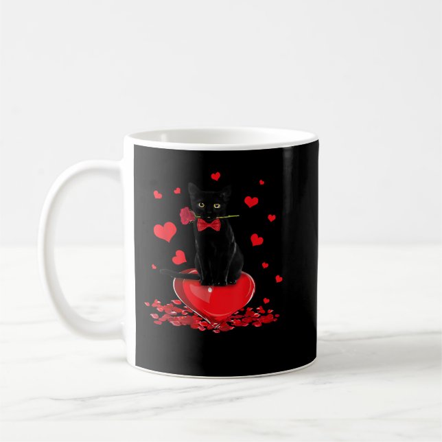 Black Cat Kattunge Valentines day Boys Girls Valen Kaffemugg (Vänster)