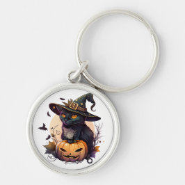 black cat key rund silverfärgad nyckelring