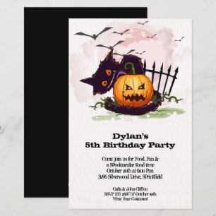 Black Cat Kids Halloween Birthday-Inbjudningskort