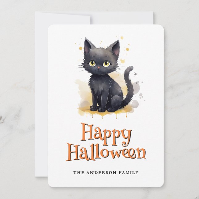 Black Cat Kids Happy halloween Card Julkort (Framsida)