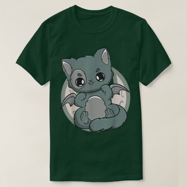 Black Cat Kitten Cute Chibi Anime Neko Pastel Goth T Shirt (Design framsida)