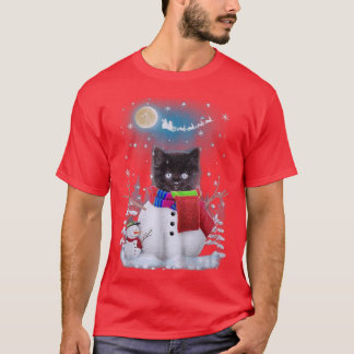 Black Cat Kitten Scarf Snögubbe Julgran Slei T Shirt