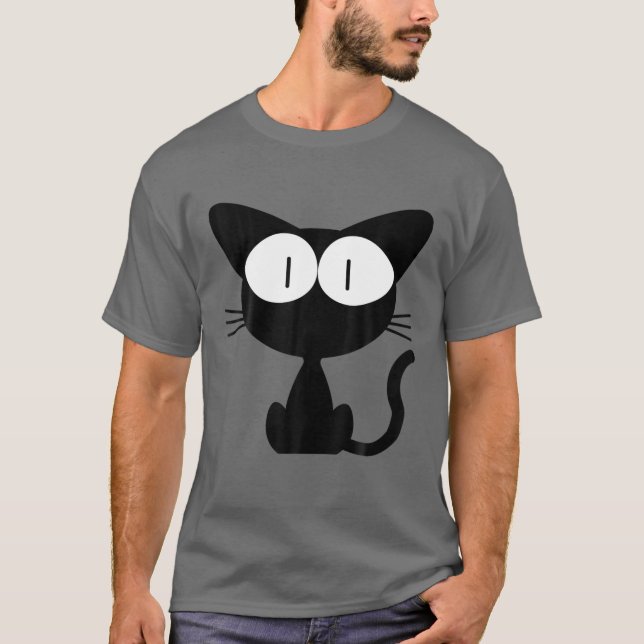 Black Cat Kitten Tecknad Cute T Shirt (Framsida)