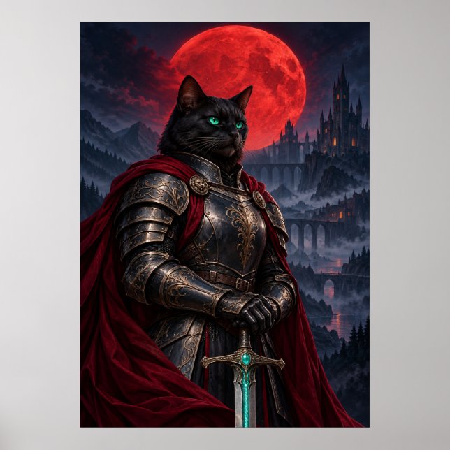 Black Cat Knight Dark Fantasy Art Poster (Framsidan)