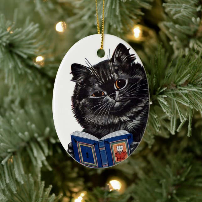Black Cat Läsa Bok ・ Louis Wain ・ Ornamet Julgransprydnad Keramik (Träd)