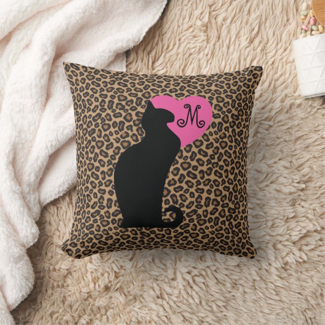 Black Cat Leopard Monogram Kudde (Filt)
