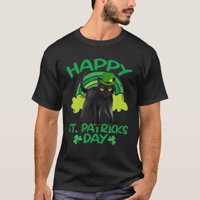 Black Cat Leprechaun Shamrock St patrick's day Cat T Shirt (Framsida)