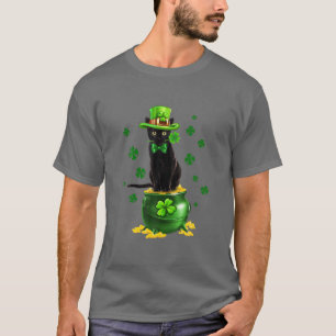 Black Cat Leprechaunss Hat Cat Guld Pot St Patrick T Shirt