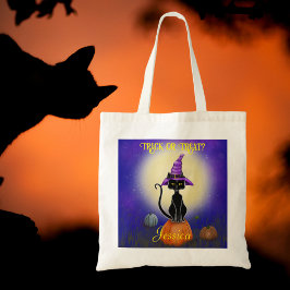 Black Cat lila häxhatt pumpor måne Halloween Tygkasse