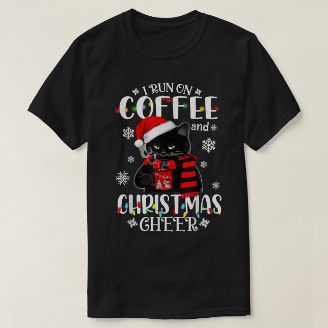 Black Cat ljus I springa på kaffe och jultomte che T Shirt (Design framsida)
