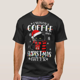 Black Cat ljus I springa på kaffe och jultomte che T Shirt