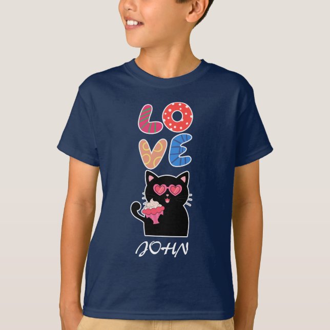 Black Cat, Love, Valentine's Day T Shirt (Framsida)