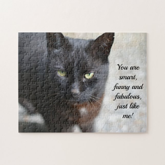 Black Cat Lover-bild med Motivering Quote Post Pussel (Horisontell)