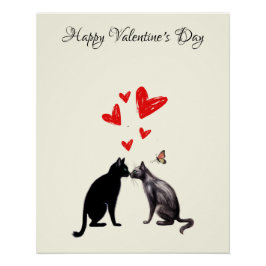 Black Cat Lover Heart Valentine Day Perfect Poster