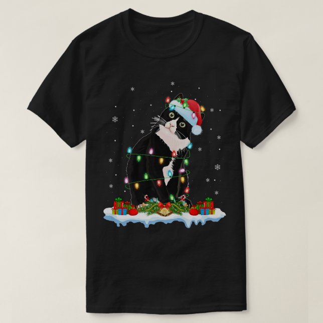 Black Cat Lover Julafton Ljus Santa Black Cat Kris T Shirt (Design framsida)