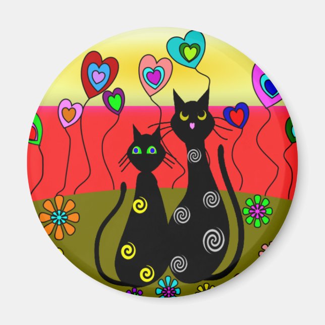 Black Cat Lovers Art Gifts Magnet (Framsidan)