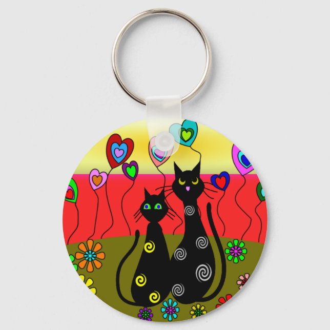 Black Cat Lovers Art Gifts Nyckelring (Framsida)