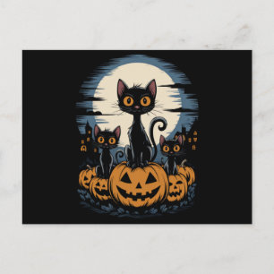 Black Cat Lovers Halloween Starry Night Van Gogh Vykort