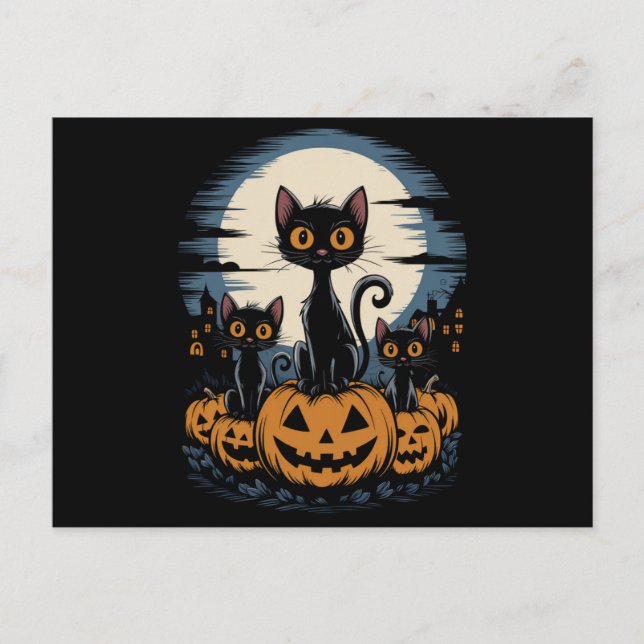 Black Cat Lovers Halloween Starry Night Van Gogh Vykort (Framsida)