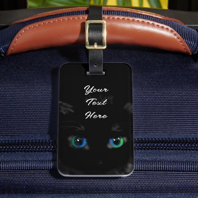 Black Cat Luggage Tag - Anpassningsbar Text Namn Bagagebricka (Framsida Insitu 2)