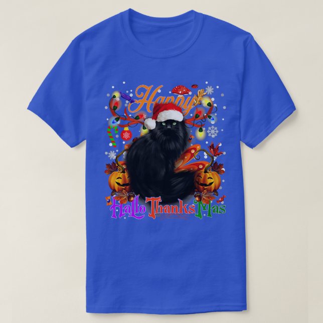Black Cat Lycklig Hallothanksmas Halloween Thanksg T Shirt (Design framsida)