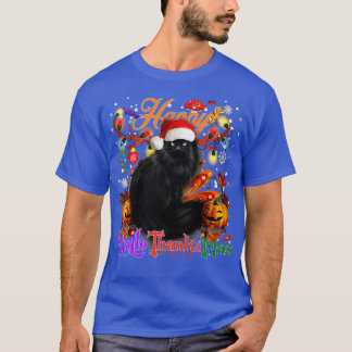 Black Cat Lycklig Hallothanksmas Halloween Thanksg T Shirt