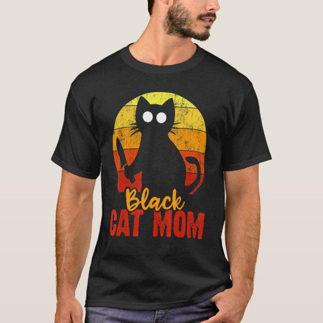 Black Cat Mamma Halloween Gore Meow med Bloody Kni T Shirt (Framsida)