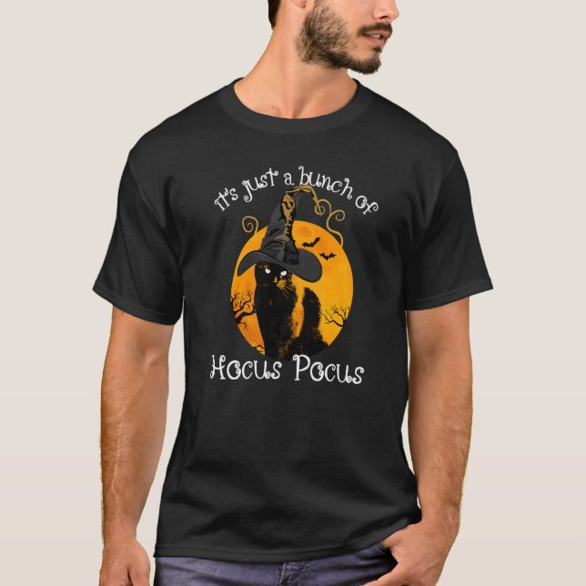 Black Cat Måne Halloween Costume Bunch of Hocus Po T Shirt (Framsida)