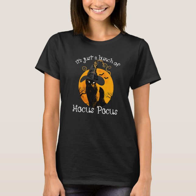 Black Cat Måne Halloween Costume Bunch of Hocus Po T Shirt (Framsida)