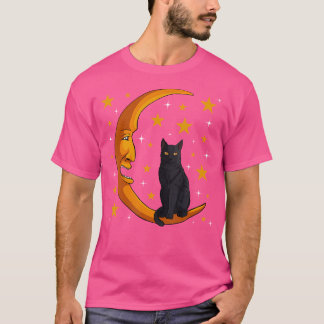 Black Cat Måne Kitten Älskare Funny Crescent Pet O T Shirt