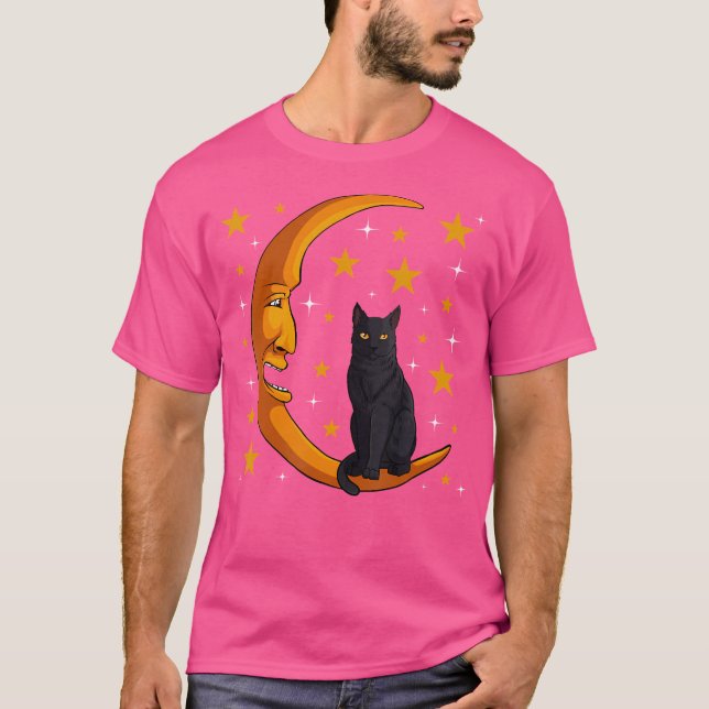 Black Cat Måne Kitten Älskare Funny Crescent Pet O T Shirt (Framsida)