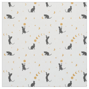 Black Cat Måne Phases Fabric Tyg