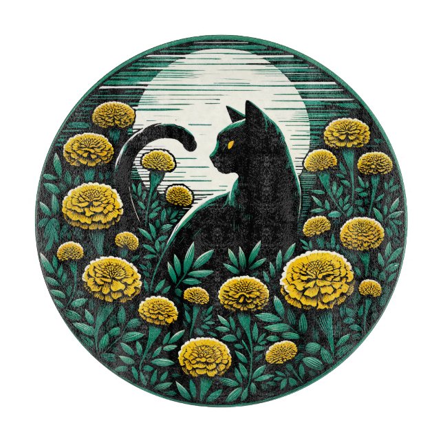 Black Cat marigold Art Svarta katter Artwork (Framsidan)