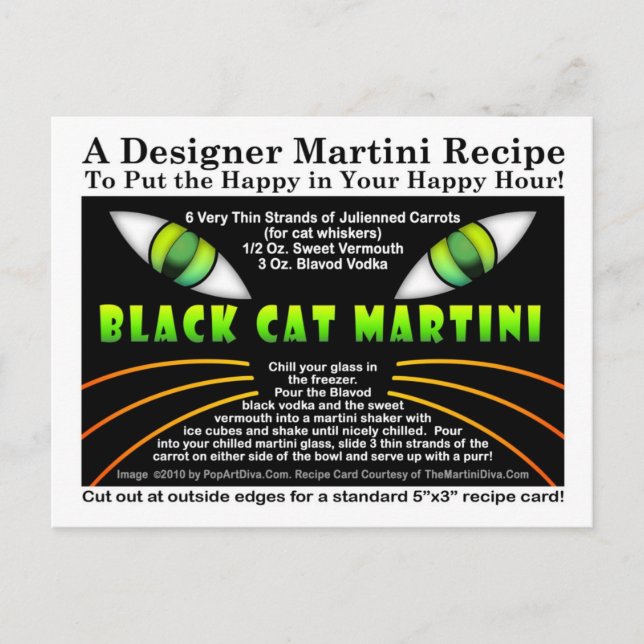 Black Cat Martini Recipe-vykort för Halloween Vykort (Framsida)