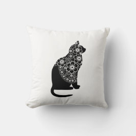 Black Cat med Blommigt Veil | Elegant Gothic Kattu Kudde