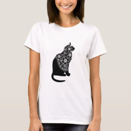 Black Cat med Blommigt Veil | Elegant Gothic Kattu T Shirt