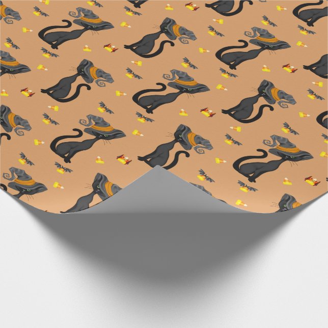 Black Cat med Candy corn Halloween Mönster Presentpapper (Hörn)