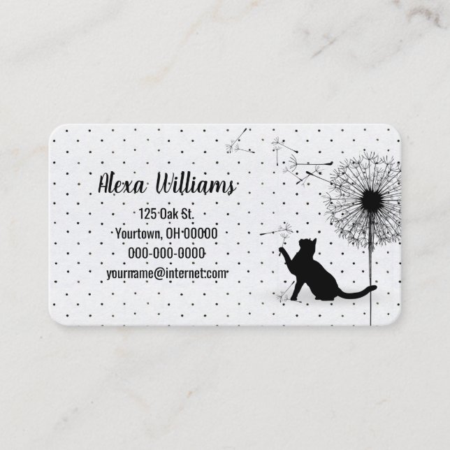 Black Cat med Dandelion på Pin Dots Visitkort (Framsida)