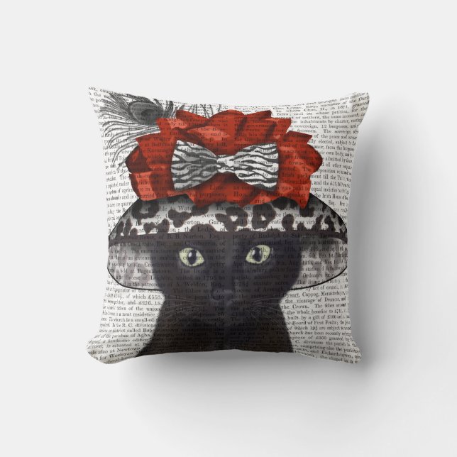 Black Cat med Fabulous Hat Kudde (Framsida)