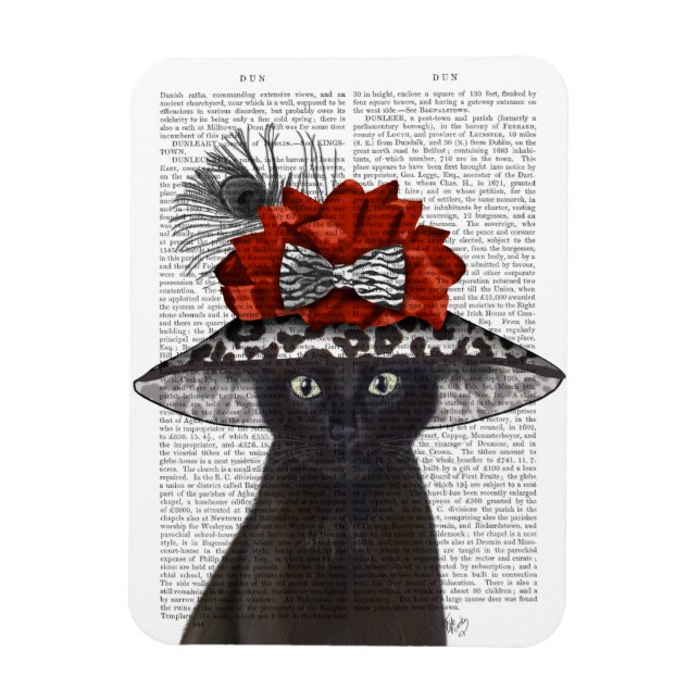 Black Cat med Fabulous Hat Magnet (Vertikal)