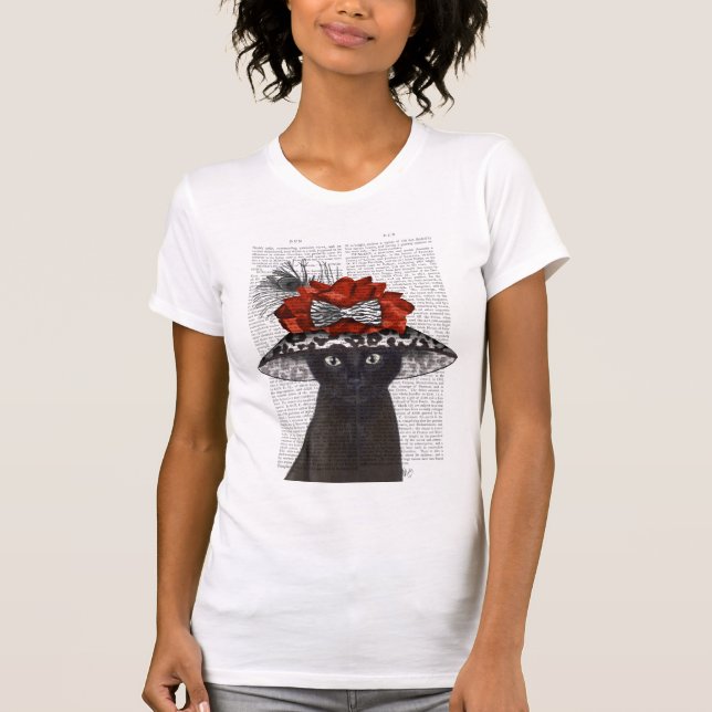 Black Cat med Fabulous Hat T Shirt (Framsida)
