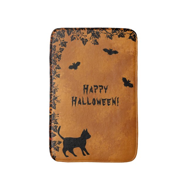 Black Cat med Fladdermus, Happy halloween Badrumsmatta (Framsidan (Vertikal))