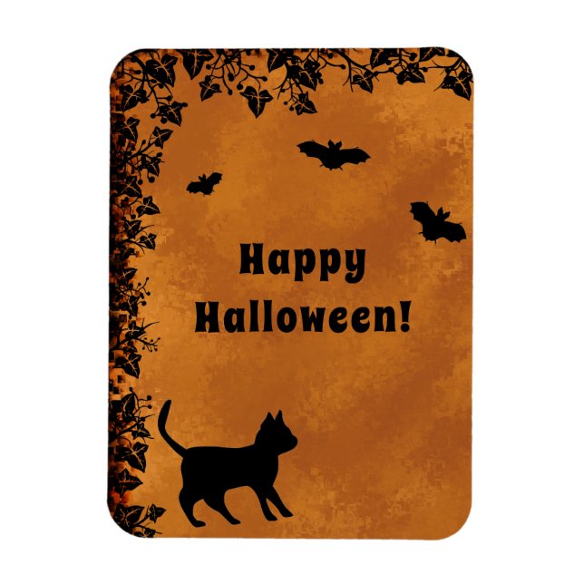 Black Cat med Fladdermus, Happy halloween Magnet (Vertikal)