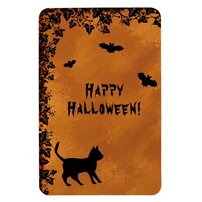 Black Cat med Fladdermus, Happy halloween Magnet (Vertikal)