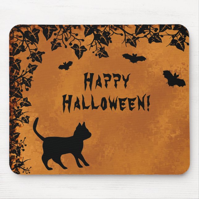 Black Cat med Fladdermus, Happy halloween Musmatta (Framsidan)