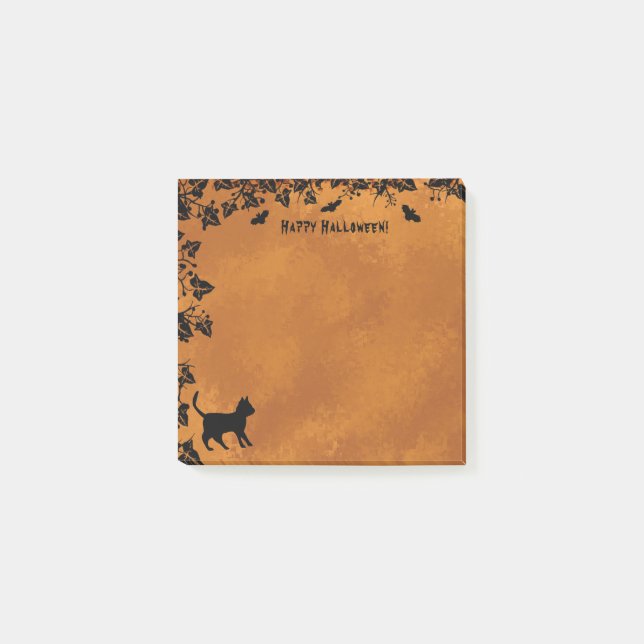 Black Cat med Fladdermus, Happy halloween Post-it Block (Framsida)