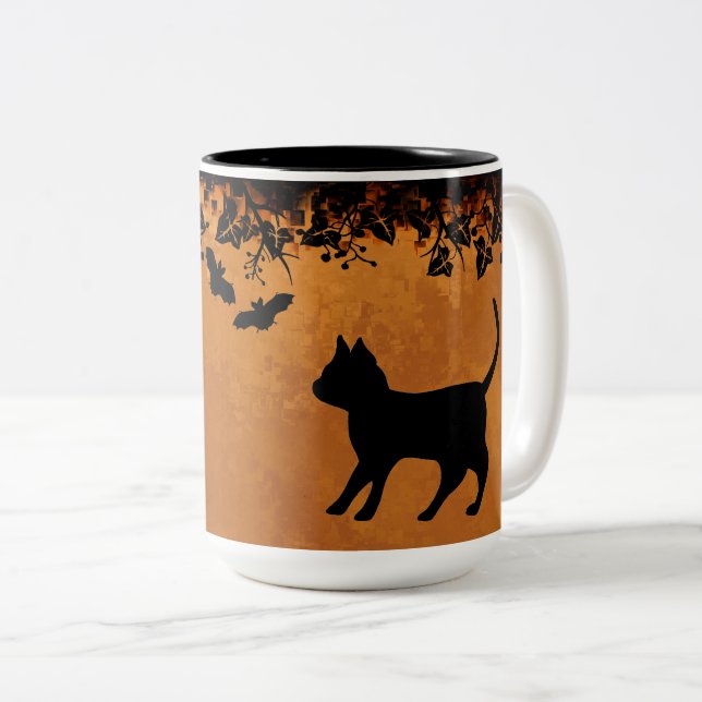 Black Cat med Fladdermus, Happy halloween Två-Tonad Mugg (Framsida höger)